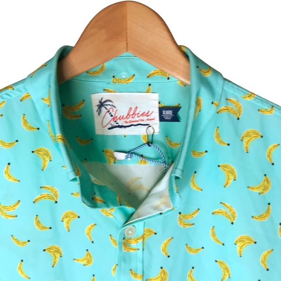 Chubbies Banana Button Front Short Sleeve Green Yellow Shirt Tropical Men's XL - Picture 3 of 11